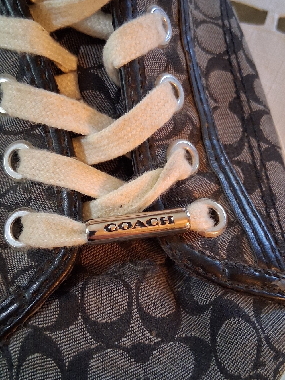 Coach Signature Monogram Lace-Up Sneakers - Black/Gray 8b 260910 - Picture 2 of 6